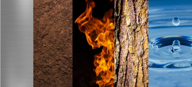 figura indicando os cinco-elementos-natureza (madeira, fogo, terra, agua e metal)